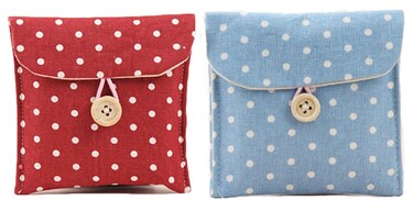 2 Pcs 1 Red and 1 Blue Sanitary Napkins Bag Menstrual Cup Pouch Nursing Pad Holder Cute Polka Dot Cotton 4.7x4.7 inch Washable Organizer Storage