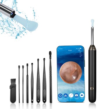 Ear Wax Removal, Earwax Removal tool kit with 8 Ear Pick, Ear Cleaner with Camera, Ear Cleaner Care with Light, Ear Cleaning Kit, High definition Black Ear Camera for iOS &amp; Android
