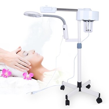 Magnifier Floor Light, 2 in 1 LED Cold Light Facial Steamer with 5X Magnifying Lamp Hot Beauty Machine for Home Salon Spa Ionic Skin Care