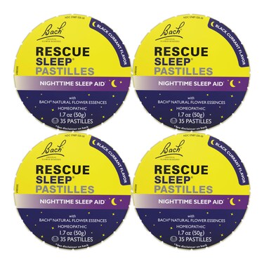 Bach RESCUE Sleep PASTILLES, Black Currant Flavor, No Melatonin Lozenges, Homeopathic, Flower Essences, 4 Pack