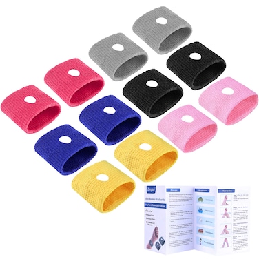 Anti Nausea Travel Sickness Wristbands, 6 Pairs Motion Sickness Bands for Kids &amp; Adults Natural Acupressure Nausea Relief Wristbands for Car Sea Flying Trip (6 Pairs)