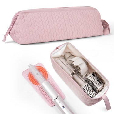 Hair Tools Travel Bag Organizer, Travel Case with Heat Resistant Mat, Hair Accessory Organizer, Hot Tools Organizer for Revlon, Shark Flexstyle Carrying Case, Heat Resistant Mat for Hair Tools (Pink)