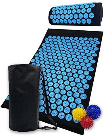 Acupressure Mat and Pillow Set for Lower Back Pain Relief &amp; Muscle Relaxation - Acupuncture Mattress + Spiky Ball Massage Set for Back, Neck &amp; Sciatic Nerve Pain - Relieves Tension at Pressure Points