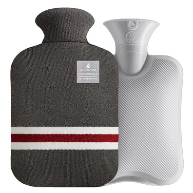 Hot Water Bottle with Classic Striped Cover, 2L Hot Water Bag for Menstrual Cramps, Neck and Shoulder Pain Relief, Hot and Cold Therapies, Hand Feet Warmer