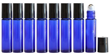 Cobalt Blue Glass Roll-On Bottles (8 Count) with Stainless Steel Roller Balls for Essential Oils, Colognes &amp; Perfumes