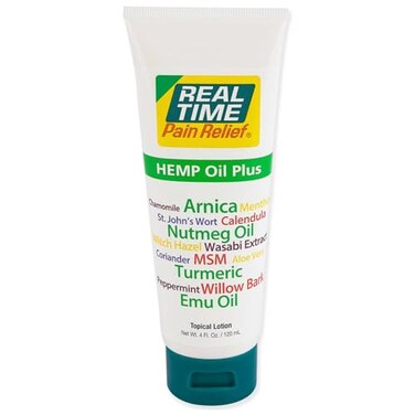 Real Time Pain Relief Hemp Oil Plus - 4oz Tube   Advanced Formula with Hemp Oil and 19 Natural Ingredients   Relieves Joint and Muscle Discomfort   Includes Arnica, Turmeric, MSM, and Emu Oil