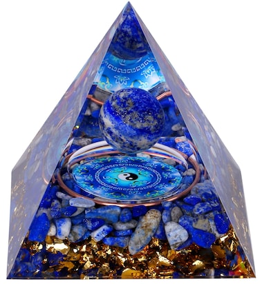 Yin Yang Healing Crystal Orgonite Pyramid - Tai Chi with Lapis Lazuli Ball - Taiji Reiki Chakra Meditation Desktop Paperweights Decor