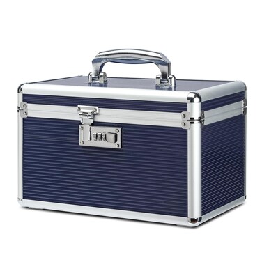 Lockable Medication Box with Portable Storage Case, 12.2 x 7.2 x 7.6 Inch, Childproof Medicine Organizer with Combination Lock, Locking Box for Money, Documents &amp; Meds (Blue/Medium)