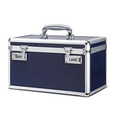 Lockable Medication Box with Portable Storage Case, 14.2 x 7.2 x 8.2 Inch, Childproof Medicine Lock Organizer, Locking Box for Money, Documents &amp; Meds (Blue/Large)