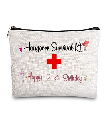 21st Birthday Gifts Cosmetic Bag for Her, 21 Years Old Birthday Hangover Survival Kit Makeup Bag for Daughter Girls Friends Besties, Makeup Tools Organizer Travel Toiletry Bag (Hangover)