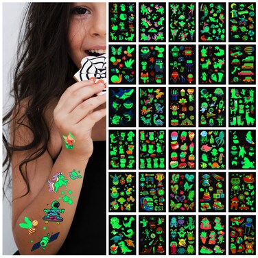 400Pcs Luminous Tattoos For Kids,Mixed Styles Temporary Tattoo Stickers,Glow In The Dark Tattoos for Boys and Girls,Mermaid Dinosaur Butterfly Fake Tattoos or more party makeup gifts 30 Sheets