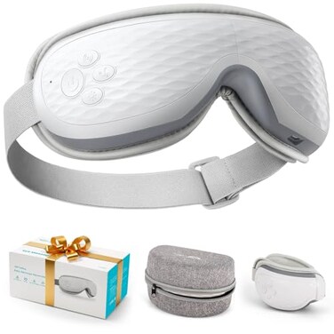 ALLJOY Christmas Gifts, Eye Massager with Heat, Migraine Relief, Gifts for Women/Men, Eye Massage Mask with Bluetooth, Heat, Compression for Eye Strain Relief, Reduce Stye Eye, Improve Sleep (White)