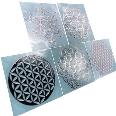 Flower of Life Metal Orgone Pyramid Sticker DIY Resin Crafts Energy Tower Material Decals Sacred Geometry Sticker (Silver # Flower of Life_1)
