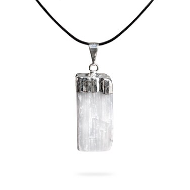 Handcrafted Selenite Pendant - Authentic Crystal Healing Stone, White Necklace for Emotional &amp; Spiritual Wellness, Chakra Balancing, Zodiac Taurus Birthstone, Ethically Sourced
