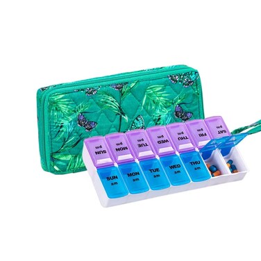 Weekly Pill Organizer 2 Times a Day, Zumd Pill Box 7 Day with Cute Quilted Fabric Zipper Case, Travel Pill Case Am Pm for Vitamin Medicine Organizer