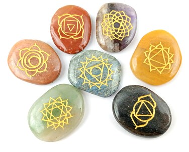 Jet Chakra Set Flat Tumbled Shaped Healing Chakra Balancing Reiki Healer Stone Positive Energy Handcrafted Engraving Palm Stone