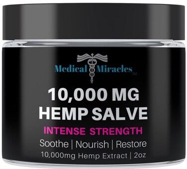 Medical Miracles Hemp Salve Intense Strength 10,000 MG. Ideal for HIPS, Joints, Neck, Back, Elbows, Fingers, Hands, and Knees. 100% Natural - Proudly Made in USA