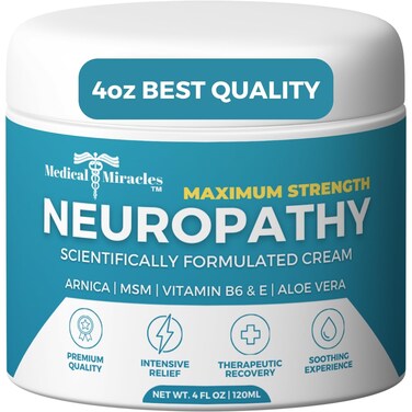 Medical Miracles Neuropathy Nerve Therapy Max-Potency Relief Cream for Feet, Hands, Legs, and Toes - Enriched with Arnica, Vitamin B6, Aloe Vera, MSM - Expertly Crafted for Exceptional Relief 4oz