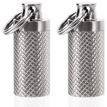 Keychain Pill Holder (2 Pack), Titanium Minsize Waterproof Pill Container/Case for Purse or Pocket, Portable Small Pill Box Organizer Pill Fob Medicine for Outdoor Travel Camping