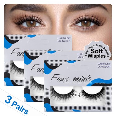 Lashes Natural Look False Eyelashes - Bepholan Fake Eyelashes 3D Super Fluffy False Lashes Clear Band Wispy Lashes 3-Pack Faux Mink Lashes(XMZ24)