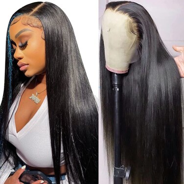mengkai 26 Inch Lace Front Wigs Human Hair Pre Plucked Glueless Lace Front Human Hair Wigs Bleached Knots with Baby Hair 13x4 Frontal Wigs Human Hair HD Lace Straight Lace Front Wigs Human Hair