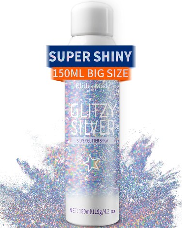 Body Glitte Spray, 150ML Silver Glitter Spray for Hair Clothes, Long-Lasting and Quick-Drying Glitter Hairspray for Kids Women, Body Shimmer Festival Rave and Makeup 4.2 Fl Oz