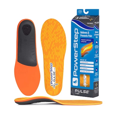 PowerStep Pulse Thin Orthotics - Arch Support Inserts + Pain Relief for Cleats &amp; Tight Running Shoes - Insoles for Plantar Fasciitis, Mild Pronation, and Shin Splints (M 7-7.5 W 9-9.5)