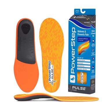 PowerStep Pulse Thin Orthotics - Arch Support Inserts + Pain Relief for Cleats &amp; Tight Running Shoes - Insoles for Plantar Fasciitis, Mild Pronation, and Shin Splints (M 8-8.5 W 10-10.5)