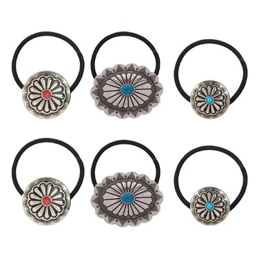 6Pcs Western Style Hair Rope Turquoise Rubber Band Head Jewelry Hair Accessories For Women