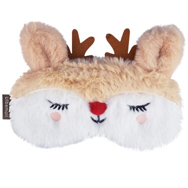 Cute Sleeping Mask, Christmas Rudolph Reindeer Soft Plush Fluffy Sleep Mask Blindfold Novelty Eye Cover Eyeshade Shade for Kids Girls and Adult Travel (White &amp; Beige, Reindeer)