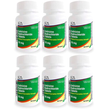 SDA LABORATORIES All Day 24-Hour Allergy Medicine 100 Count Antihistamine for Allergies, Pollen, Hay Fever, Dry, Itchy Eyes   Cetirizine HCl 10mg Tablets (Pack of 6)  Total 600 Tablets
