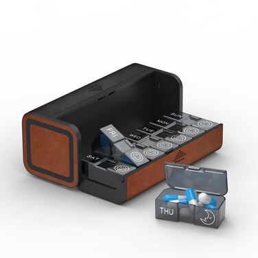 Pill Organizer Weekly, 2 Times a Day for 7-Day Leather Medicine Box Travel Container Vitamin Am Pm Pill Case, Twice Daily Privacy Pill Holder, Modern and Portable Pillbox (Black and Brown)