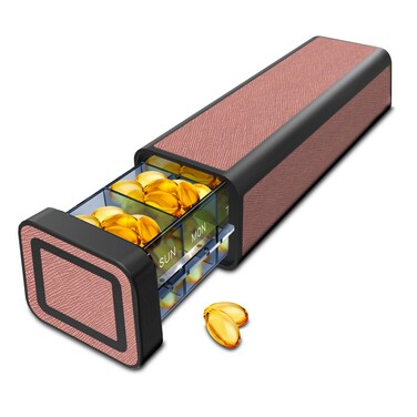 Pill Organizer 1 Time a Day, Pill Box 7 Day, Weekly Travel Pill Case, Large Medication Holder Container, Once Daily Pillbox Dispenser for Vitamin (Rose Gold)