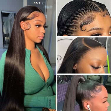 13x6 Hd Straight Lace Front Wigs Human Hair Transparent Lace Frontal Wigs for Black Women Human Hair Glueless Wigs Human Hair Pre Plucked with Baby Hair Natural Color 18 Inch