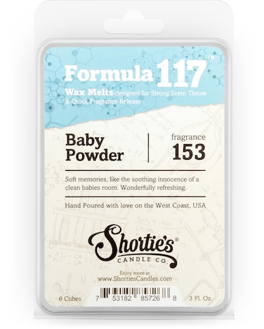 Shortie's Candle Company Baby Powder Wax Melts - Formula 117-1 Highly Scented 3 Oz. Bar - Made with Natural Oils - Fresh &amp; Clean Air Freshener Cubes Collection