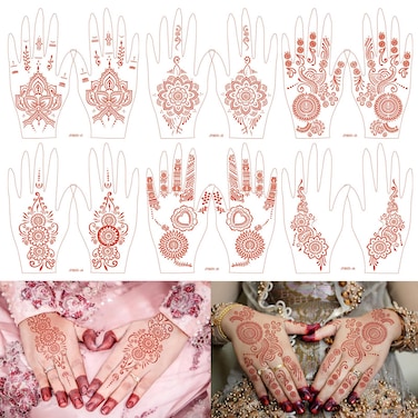 Henna Tattoo Stickers Brown Waterproof temporary hand tattoo stickers Henna Tattoo For Women Wedding Party Festivals, &amp; Parties Decoration