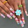 Long Square Press on Nails Graffiti Fake Nails Nude Nails Tips Full Cover Cute False Nails for Women and Girls 24Pcs