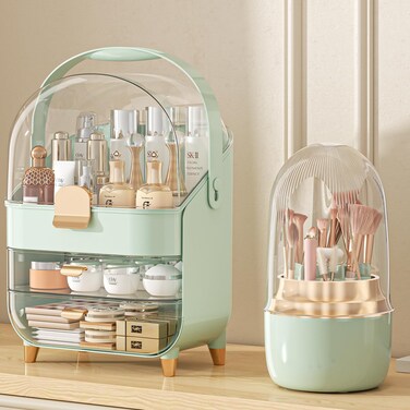 Makeup Organizer, Skincare Holder Bathroom Counter Organizer, Storage Box Cosmetic Display Cases, Teen Girl Gifts Trendy Stuff Make up Organizers for Vanity, Dresser, Countertop (Green)