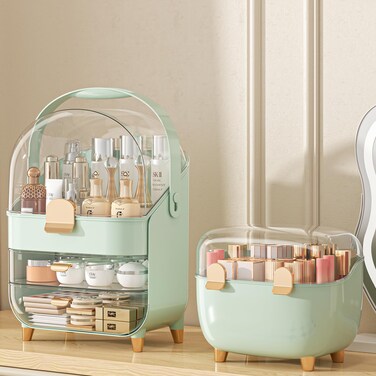 Makeup Organizer, Skincare Holder Bathroom Counter Organizer, Storage Box Cosmetic Display Cases, Teen Girl Gifts Trendy Stuff Make up Organizers for Vanity, Dresser, Countertop (Green)