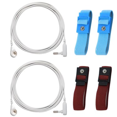 2 Packaged Grounding Wires and 4 Grounding Wrists, as an Alternative Grounding Cable Accessory for Grounding Pads and Grounding Pads, Suitable for Most Grounding Products, white