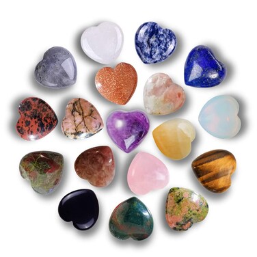 Crystal Heart Shaped Stones Set Assorted Natural Variety Pack Gemstones 1" (25 * 25 * 12mm) Pocket Worry Palm Stone Rock Collection Box for Healing Reiki Jewelry Making Home Decor 18Pcs