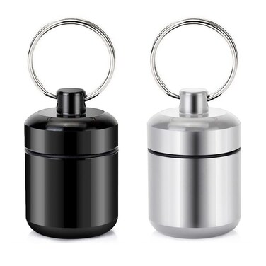 FULLGUEEN Pill Holder Keychain Container,Portable Aluminium Alloy Waterproof Pill Boxes for Purse Pocket,Small Pill Cases for Outdoor Travel Camping Daily Use-2PCS