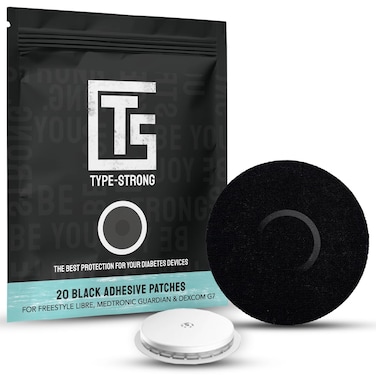Freestyle Libre 3 Sensor Covers, Adhesive Patches for Libre 2, Dexcom G7, Medtronic Guardian. Pre-Cut for Sensitive Skin, Waterproof, Sweat-Resistant for 10-14 Days, 20 Pack, Black