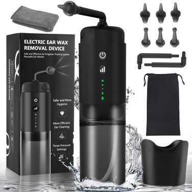 Ear Wax Removal, Ear Cleaning Irrigation Kit, IP7 Water Powered Ear Cleaner with 3 Pressure Settings, Earwax Removal Kit for Adults, Ear Cleaning Kit with Basin &amp; 6 Tips &amp; USB Charging Cable