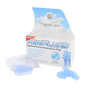 HEAROS AirPlugs Airline Pressure Reducing Earplugs, 1 Pair + Free Case, Latex Free Silicone, Reduce Ear Pain, NRR 20, Clear (5805)