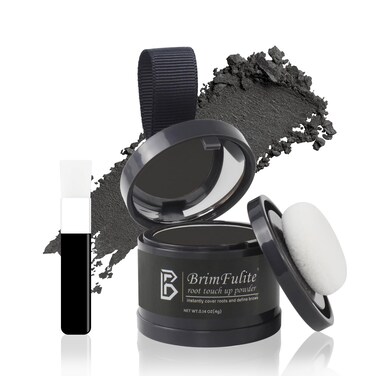 Hair Root Touch Up Powder, Quick Cover Gray Hairline Powder, Windproof &amp; Sweatproof Root Cover Up for Women Men with Compact Puff and Mirror 0.14 Oz. (Black, 0.14 Oz.)