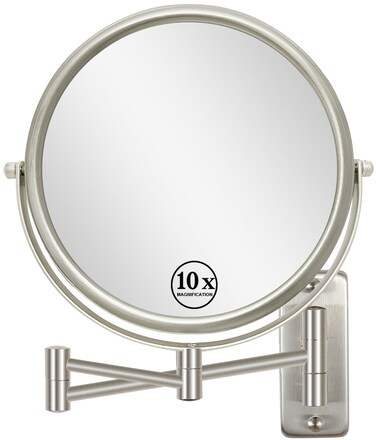 Wall Mounted Makeup Mirror with 10x Magnification, Extendable Magnifying Mirror Two-Sided Swivel 8" Diameter Mirror Frame (Black,10x)