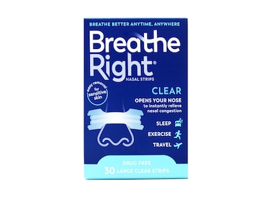 Breathe Right Nasal Strips for Sensitive Skin, Large, Clear, 30 Strips