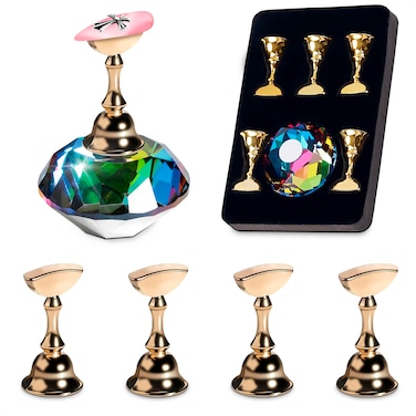 Nail Art Practice Stands, Magnetic Nail Tips Holders Fingernail Display Stands with 5 Pieces Alloy Practice Stand and One Crystal Base for DIY Nail Art Practicing Manicure tools