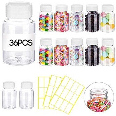 Vesici 36 Pcs Clear Pill Bottle Plastic Medicine Empty Reagent Bottle with White Screw Cap Solid Powder Case Refillable Containers with Label Sticker for Liquid Solid Powder Medicine 80 ml